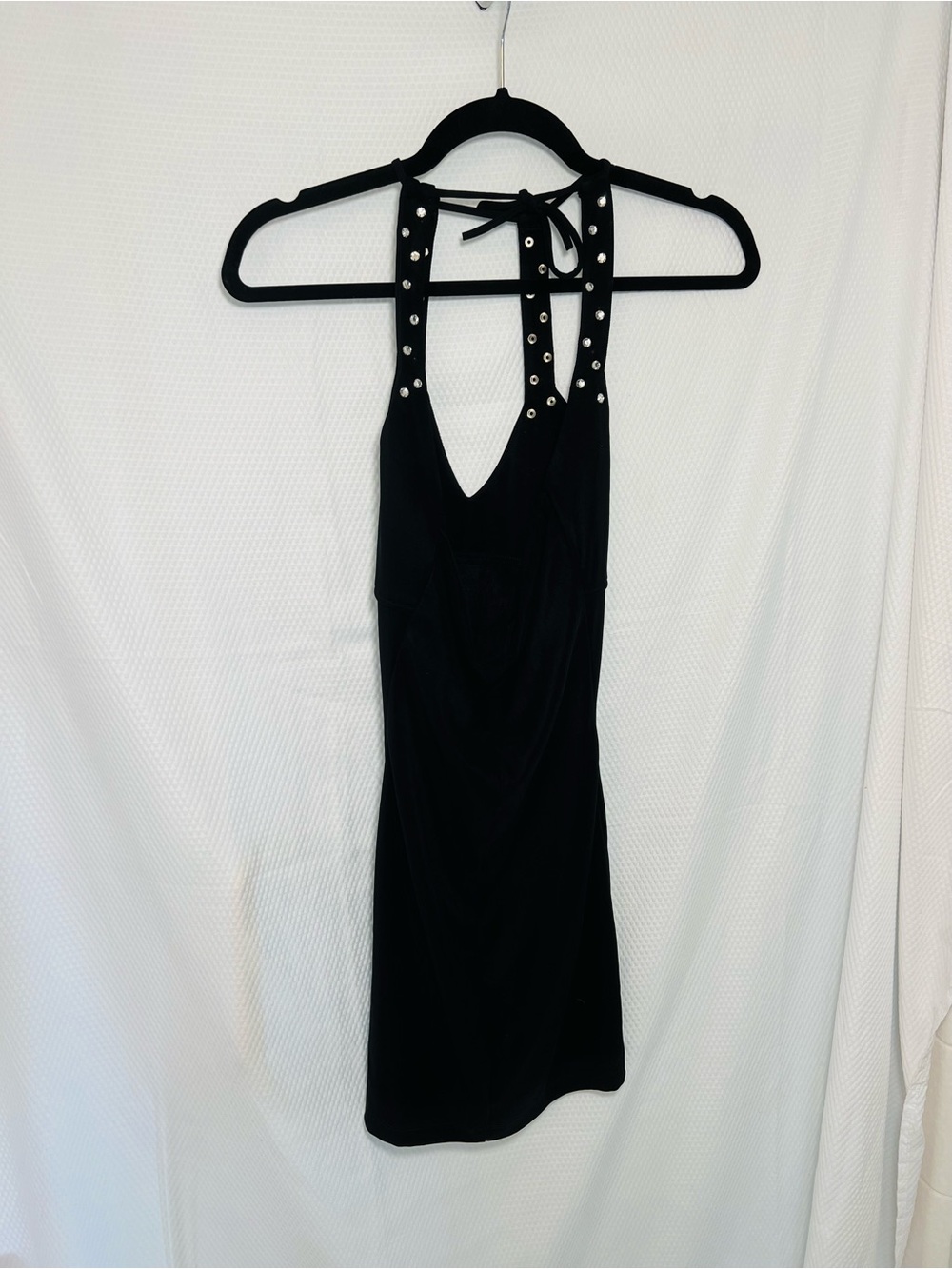 Rhinestones Halter Black Mini Dress
